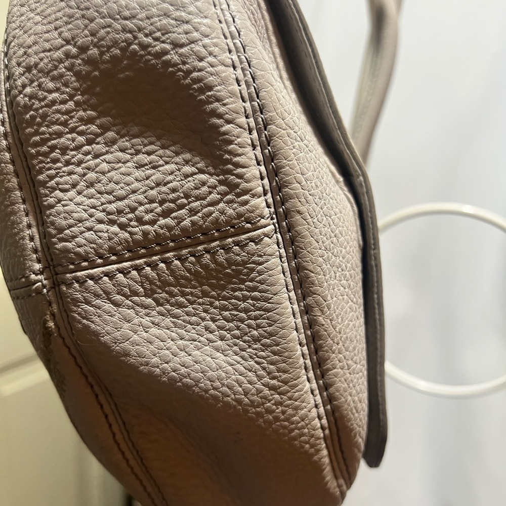 Fossil Taupe Leather Shoulder Bag | Adjustable Strap | Crossbody Option - Picture 9 of 11